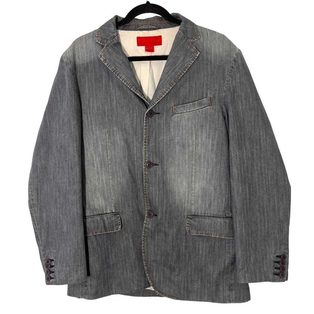 FCUK Jeans Y2K Denim Blazer Mens 40 Blue 3-Button Sport Coat Casual Jacket